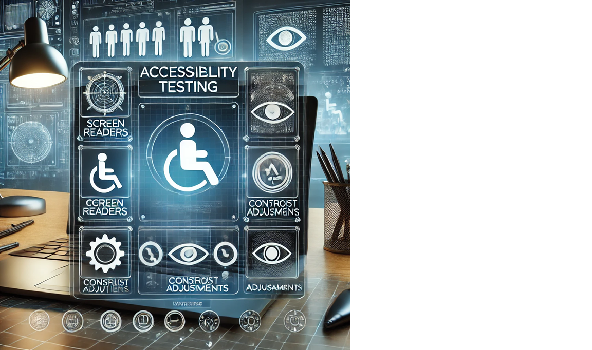 Digital accessibility concept with icons representing screen readers, braille, and contrast adjustments