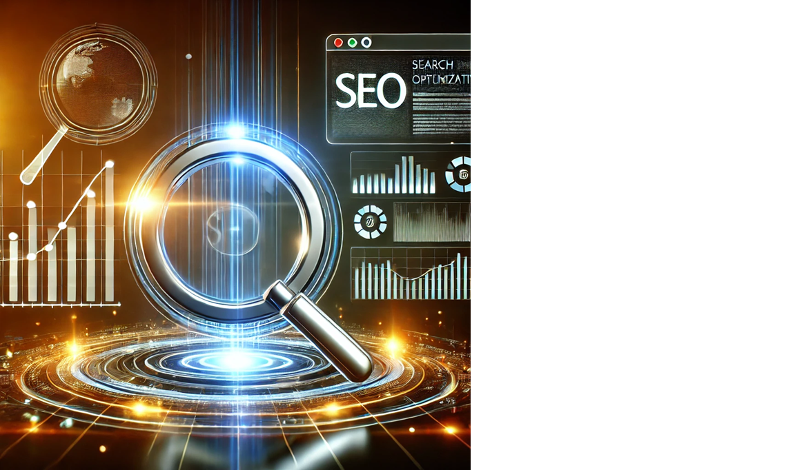 A glowing search bar with a magnifying glass icon and digital analytics graphs, symbolizing SEO and ranking optimization.